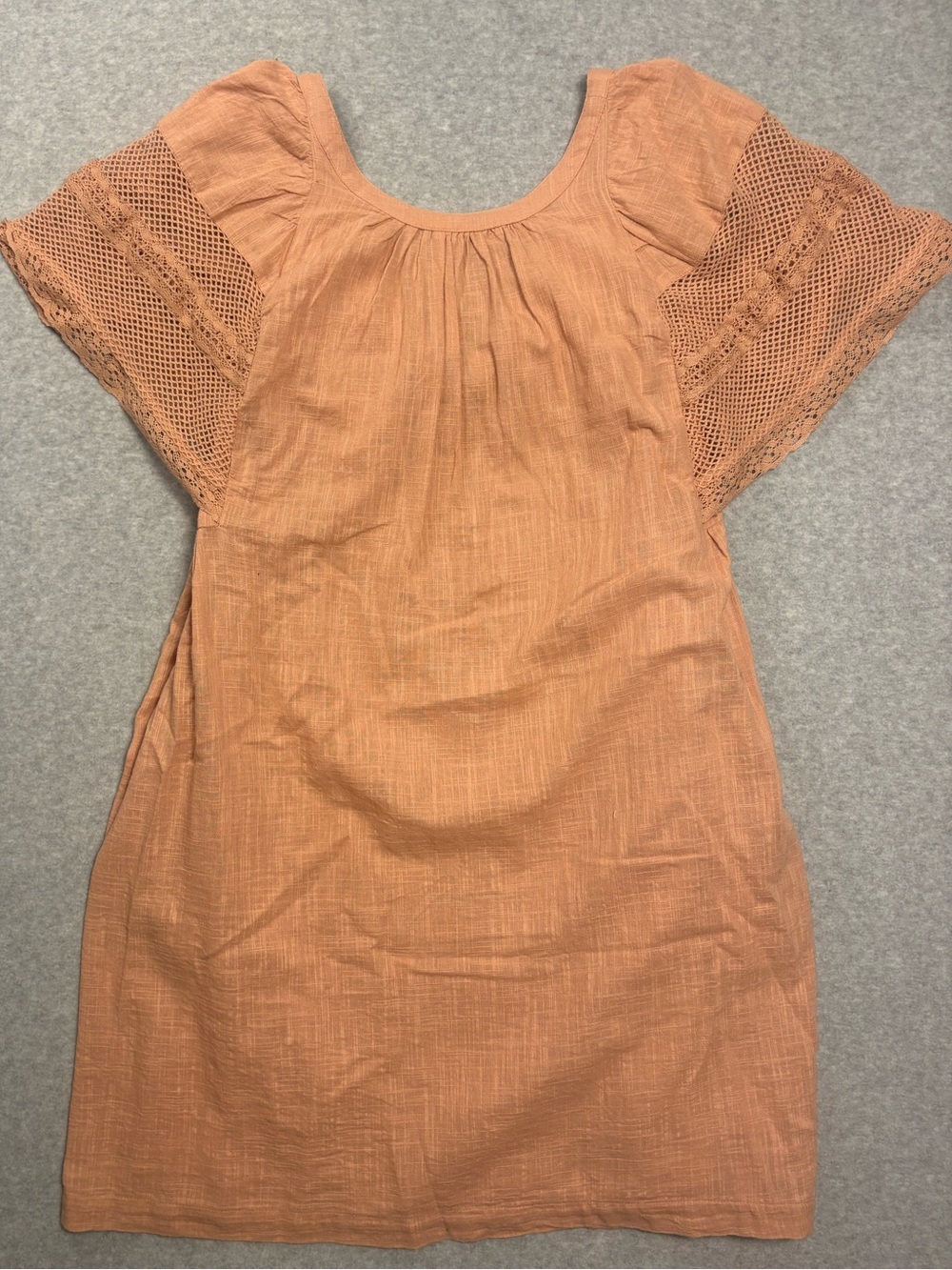 Peach / Coral Short-Sleeve Mini Dress with Lace Detail